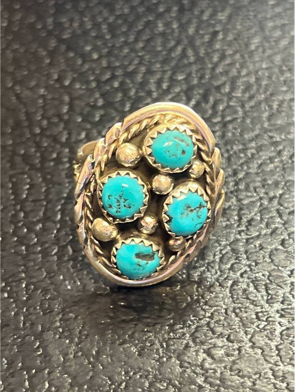 Navajo handmade turquoise sterling silver inlay ring size 7 natural